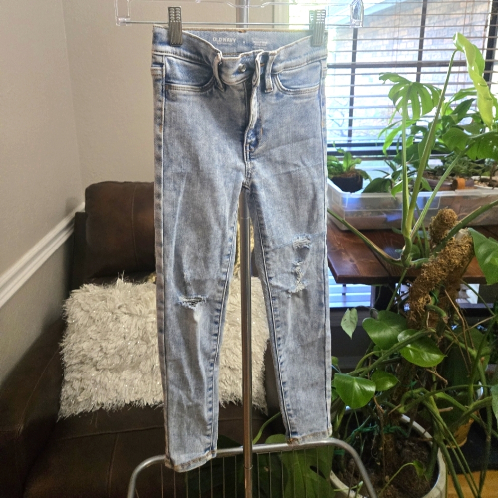 🖤5/$25🐝Old Navy Girls Size 6 Jean Jeggings Adjustable  Distressed Light EUC